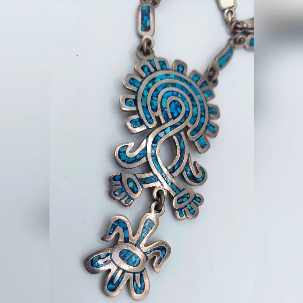 Vintage 50s Taxco Mex.co TH-26 925 silver sterling turquoise necklace